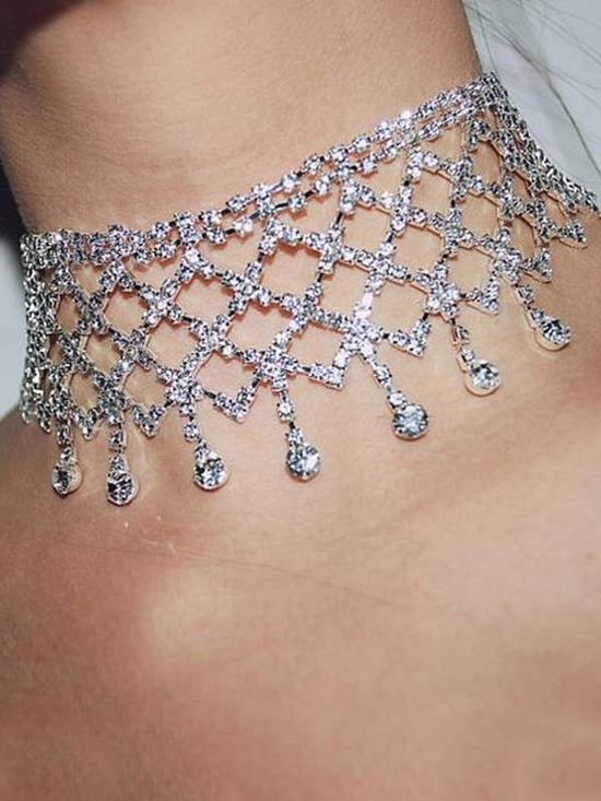 Sebrina Love Luxe Boutique Jewelry - Elegant Silver Crystal Fringe Choker Necklace - Women Jewelry